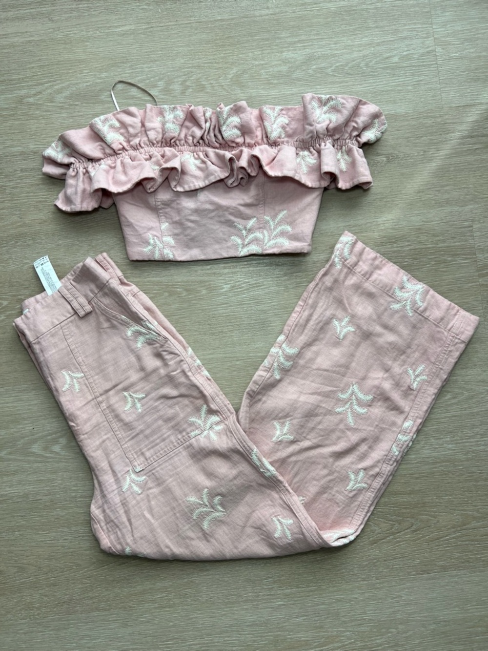 ZARA Matching Set Pink Festival Embroidered Matching Set - STAINED
